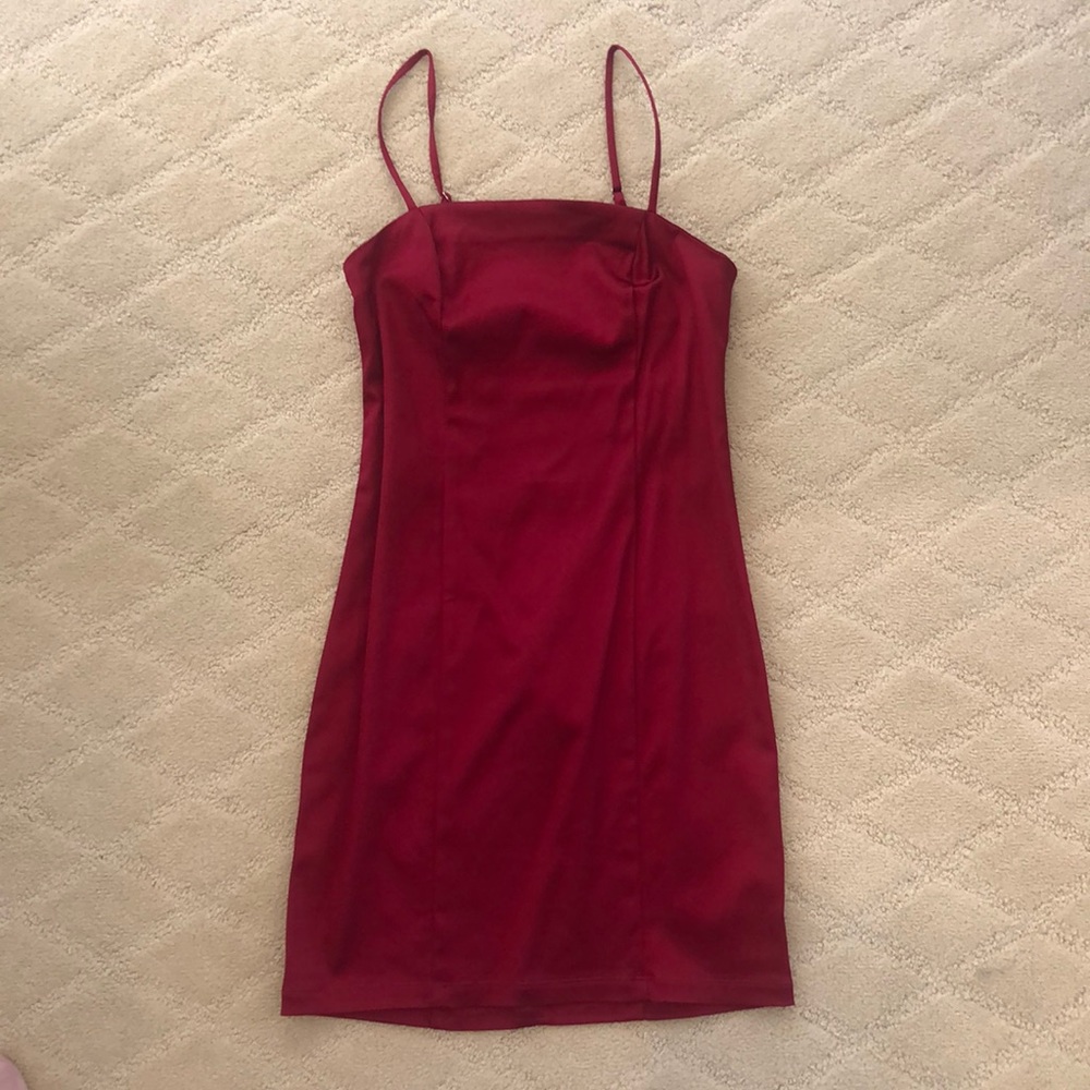 Red silky mini dress
